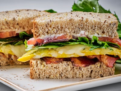 The classic BLT plus two over-hard cage-free eggs, Monterey Jack and mayo on our artisan whole grain.